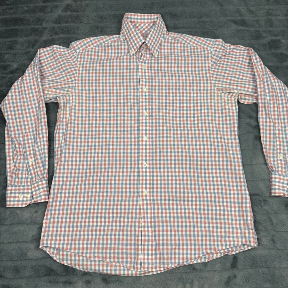 Club Room Performance Mens Regular Red White Blue Check Button Down Shirt 15.5